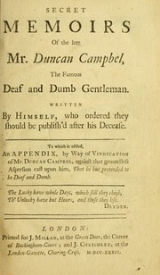 Cover of Secret memoirs of the late Mr. Duncan Campbel [sic], the famous deaf and dumb gentleman