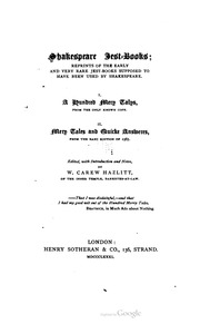 Cover of Shakespeare jest-books; reprints of the early and very rare jest-books supposed to have been used by Shakespeare. I. A hundred mery talys, from the only known copy. II. Mery tales and quicke answeres, from the rare edition of 1567. Edited, with introduction and notes, by W. Carew Hazlitt