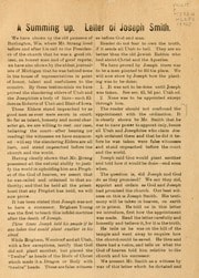 Cover of A summing up letter of Joseph Smith L.D. Hickey