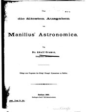 Cover of Über die ältesten Ausgaben von Manilius' Astronomica