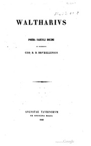 Cover of Waltharius. Poema saeculi decimi ex recensione cod. R. B. Bruxellensis