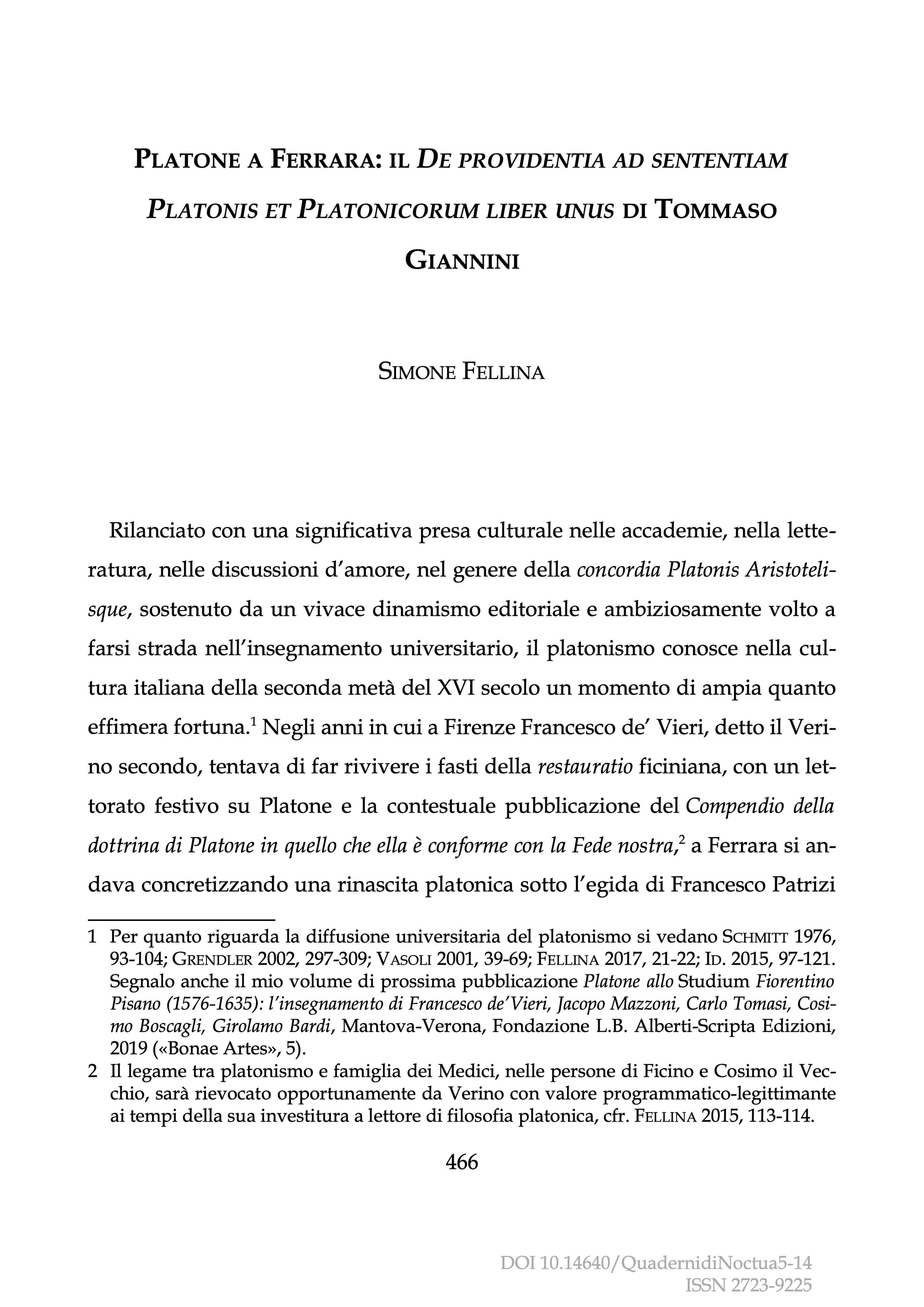Cover of Platone a Ferrara: il De providentia ad sententiam Platonis et Platonicorum liber unus di Tommaso Giannini