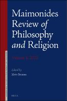 Cover of Maimonides Review of Philosophy and Religion Volume 1, 2022