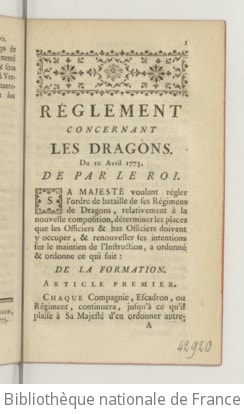Cover of Réglement concernant les dragons. Du 10 avril 1773