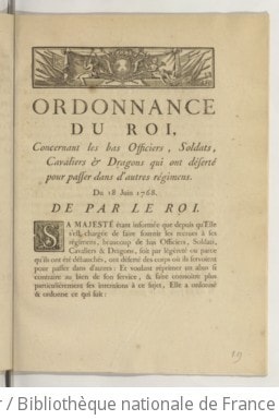 Cover of Ordonnance du roi, concernant les bas officiers, soldats, cavaliers & dragons qui ont déserté pour passer dans d'autres régimens . Du 18 juin 1768