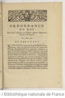 Cover of Ordonnance du Roi, pour régler l'uniforme des officiers réformés d'infanterie, cavalerie & dragons . Du 3 mai 1769