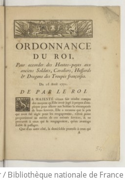 Cover of Ordonnance du Roi, pour accorder des hautes-payes aux anciens soldats, cavaliers, hussards & dragons des troupes françoises . Du 16 avril 1771