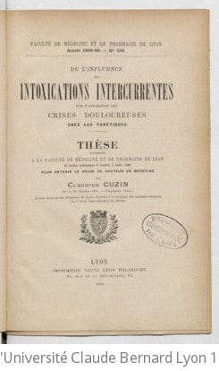 Cover of De l'influence des intoxications intercurrentes sur l'apparition des crises douloureuses chez les tabétiques