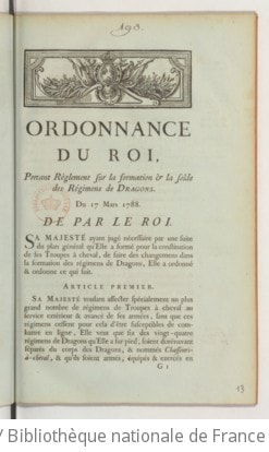 Cover of Ordonnance du Roi, portant règlement sur la formation & la solde des régimens de dragons . Du 17 mars 1788