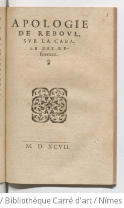 Cover of Apologie de Reboul, sur la Cabale des Reformez