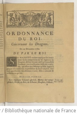 Cover of Ordonnance du roi, concernant les dragons . Du 21 Décembre 1762