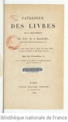 Cover of Catalogue des livres de la bibliothèque de feu M. J. Barrois