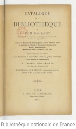 Cover of Catalogue de la bibliothèque de feu M. Henri Baudot
