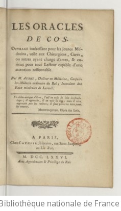 Cover of Les Oracles de Cos, ouvrage intéressant pour les jeunes médecins... par M. Aubry