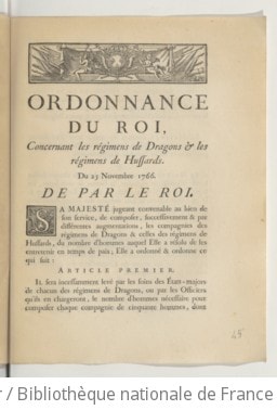 Cover of Ordonnance... concernant les régimens de dragons et les régimens de hussards