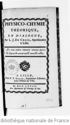 Cover of Physico-chymie [sic] théorique , en dialogue, par L.-J. De Croix