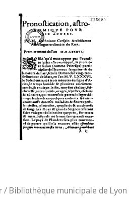Cover of Pronostication astronomique pour six annees (1586-1591)