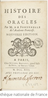 Cover of Histoire des oracles . Par M. de Fontenelle de l'Académie françoise. Nouvelle edition