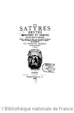 Cover of Des satyres, brutes, monstres et démons, de leur nature et adoration