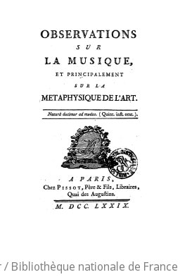 Cover of Observations sur la musique, et principalement sur la métaphysique de l'art