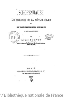 Cover of Schopenhauer, les origines de sa métaphysique, ou Les transformations de la chose en soi, de Kant à Schopenhauer
