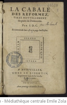 Cover of La Cabale des réformez tirée nouvellement du puits de Démocrite