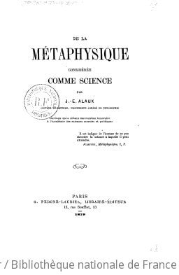 Cover of De la métaphysique considérée comme science