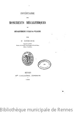 Cover of Inventaire des monuments mégalithiques du département d'Ille-et-Vilaine