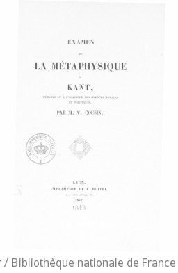 Cover of Examen de la métaphysique de Kant