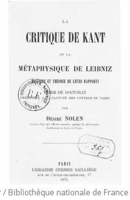 Cover of La critique de Kant et la métaphysique de Leibniz