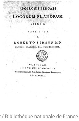 Cover of Apollonii Pergaei locorum planorum libri II , restituti a Roberto Simson