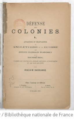Cover of Défense des colonies. 5, Apparition et réapparition en Angleterre et en Ecosse des espèces coloniales siluriennes de la Bohême