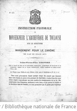 Cover of Instruction pastorale... sur le spiritisme, et Mandement pour le Carême... 1875