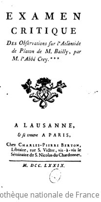 Cover of Examen critique des observations sur l'Atlantide de Platon de M. Bailly , par M. l'abbé Crey***