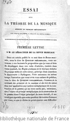 Cover of Essai sur la théorie de la musique, déduite du principe métaphysique sur lequel se fonde la réalité de cette science