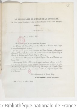 Cover of Grande Loge des maçons libres et acceptés, du Rite ancien d'York, de l'Etat de la Louisiane , chef suprême de la Franc-Maçonnerie du même Etat, qui suivent les rites écos ̤. et mod ̤. aux G ̤. symboliques. Année 1849