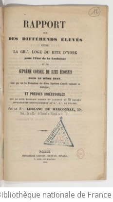 Cover of Rapport sur des différends élevés entre la Gr... loge du rite d'York pour l'État de la Louisiane et le Suprême Conseil du rite écossais pour le même État