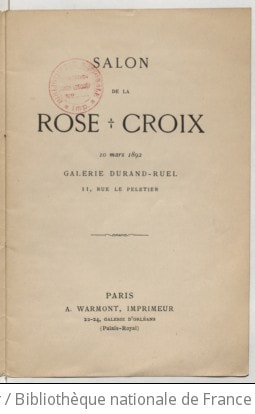 Cover of Salon de la Rose Croix, 10 mars 1892, Galeries Durand Ruel, 11, rue Le Peletier, 11