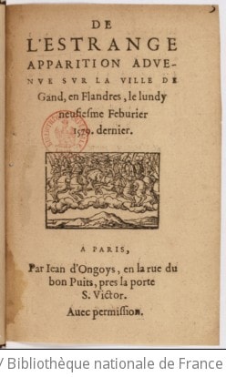 Cover of De l'Estrange apparition advenue sur la ville de Gand, en Flandres, le lundy neufiesme Feburier 1579 dernier