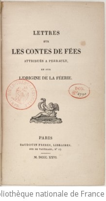 Cover of Lettres sur les contes de fées attribués à Perrault et sur l'origine de la féerie