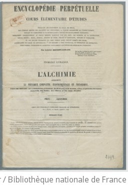 Cover of Encyclopédie perpétuelle, cours élémentaire d'études... par Gabriel Bourbon-Leblanc. Ie livraison, L'Alchimie
