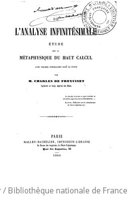 Cover of De l'analyse infinitésimale, étude sur la métaphysique du haut calcul