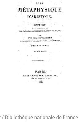 Cover of De la métaphysique d'Aristote