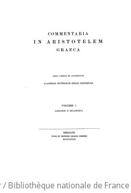 Cover of Alexandri Aphrodisiensis in Aristotelis metaphysica commentaria