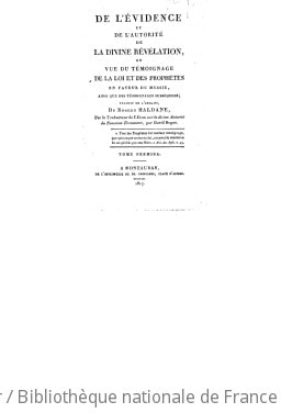 Cover of De l'évidence et de l'autorité de la divine révélation, ou Vue du témoignage de la loi et des prophètes en faveur du messie, ainsi que des témoignages subséquens. Tome 1