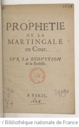 Cover of Prophétie de la Martingale en cour, sur la réduction de La Rochelle