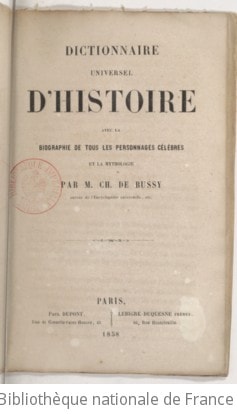 Cover of Dictionnaire universel d'histoire