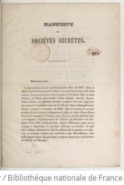 Cover of Manifeste des sociétés secrètes. Déclaration des droits