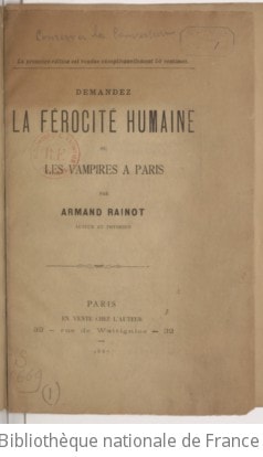Cover of Demandez la férocité humaine ou Les vampires à Paris