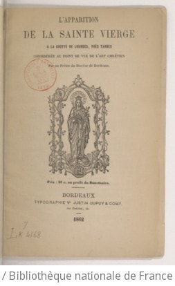 Cover of L'apparition de la Sainte Vierge à la grotte de Lourdes... considérée au point de vue de l'art chrétien